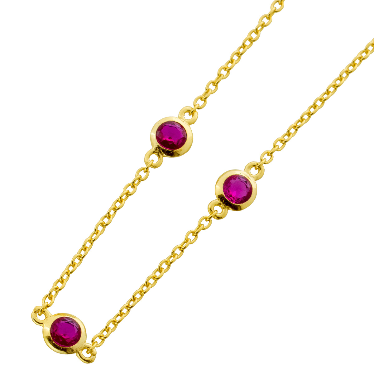 Halskette Silber 925 Gelbgold vergoldet synthetische rote Rubine 47