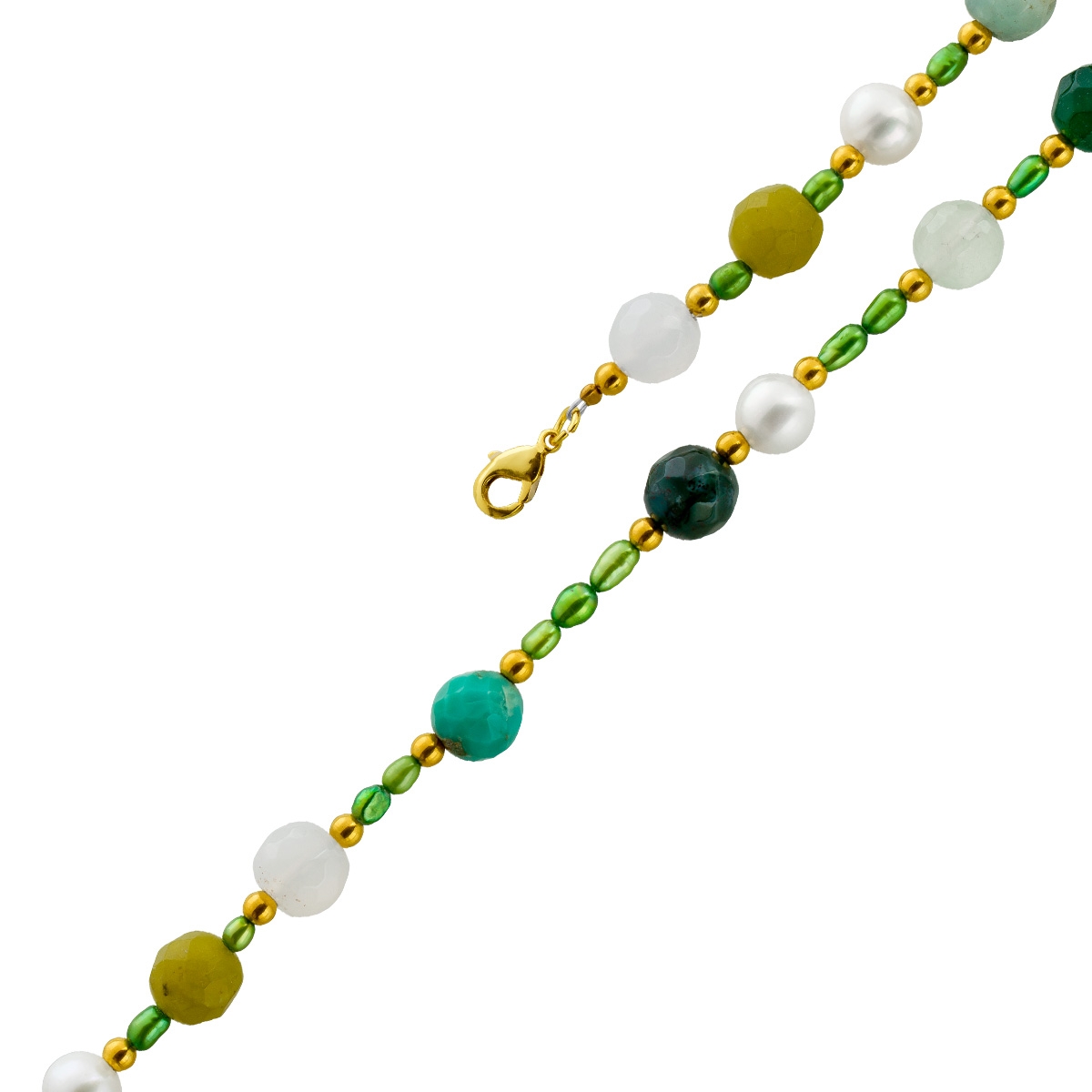 Perlenkette 48cm Süßwasserperlen Natur Türkise Amazonit Achat Jaspis 48
