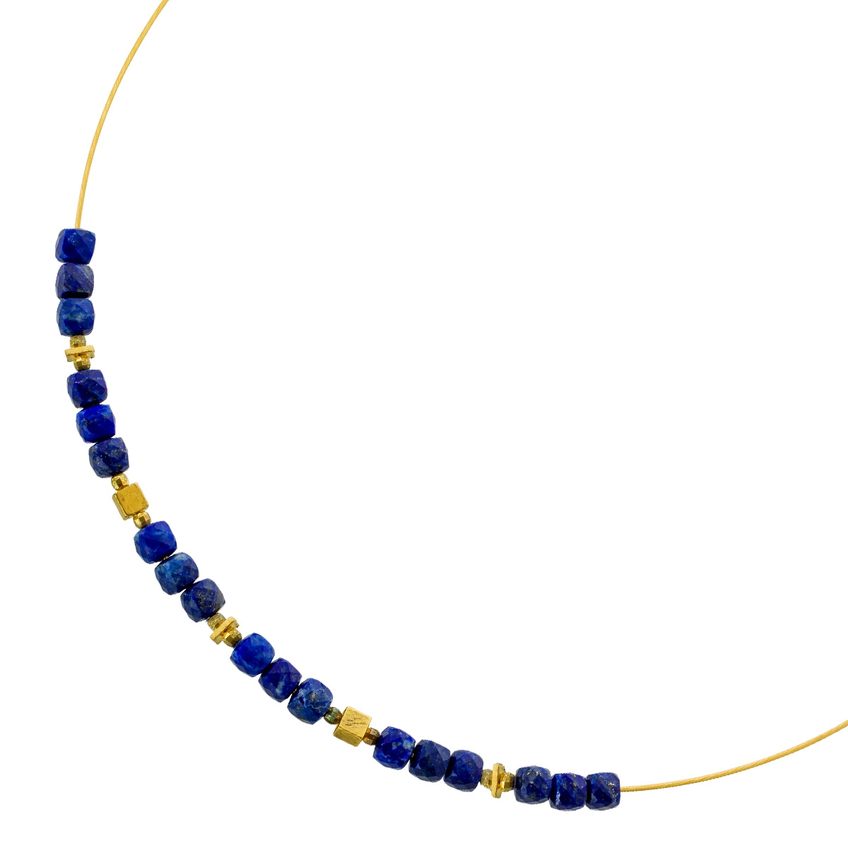 Lapis Lazuli Neck Ring Yellow Gold Plated Deep Blue Natural Gemstones 16.16ct 45
