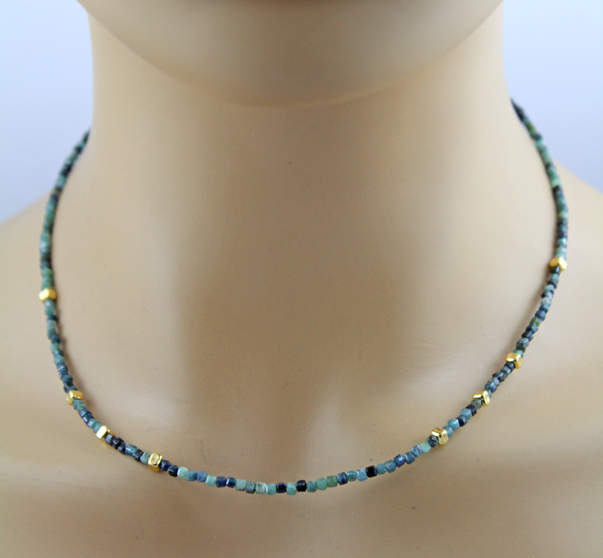 Tourmaline Necklace silver gold-plated dark green light green natural gemstones 50