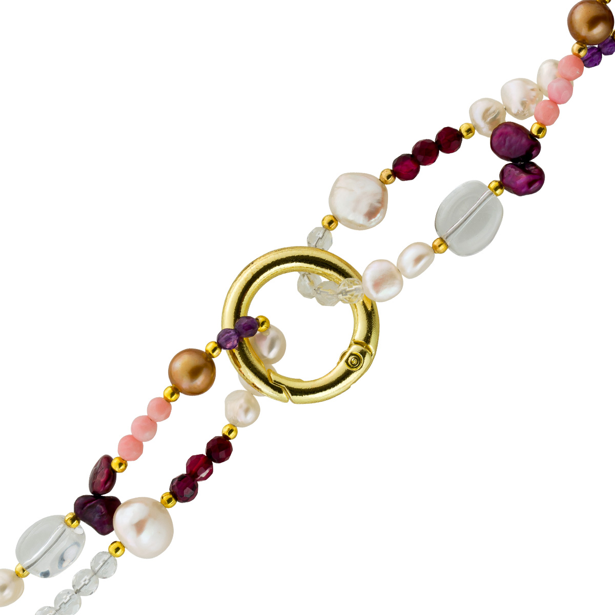 Perlenkette Edelsteinkette Achat Bergkristall Amethyst Rosenquarz 90cm 90