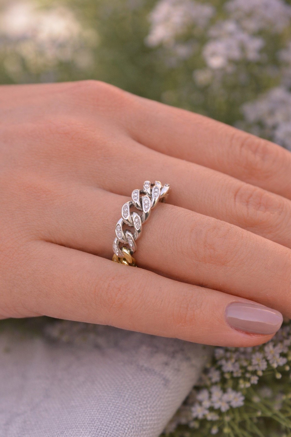 Kettenring Cuban Gold 585 Weißgold 14K Brillanten 0.16ct Iced Out 18