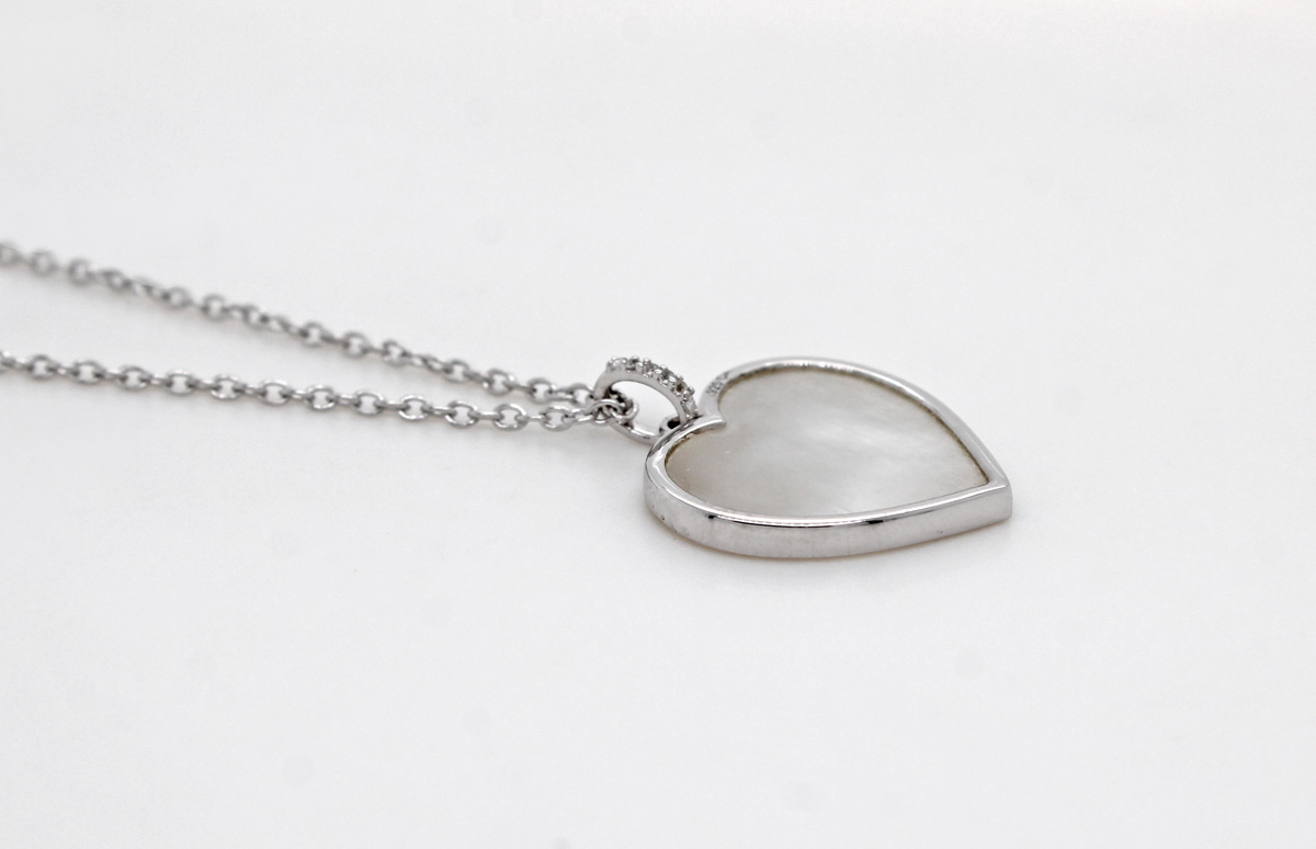 Mother of Pearl Topaz Heart Necklace Silver 925 Natural Gemstones 47