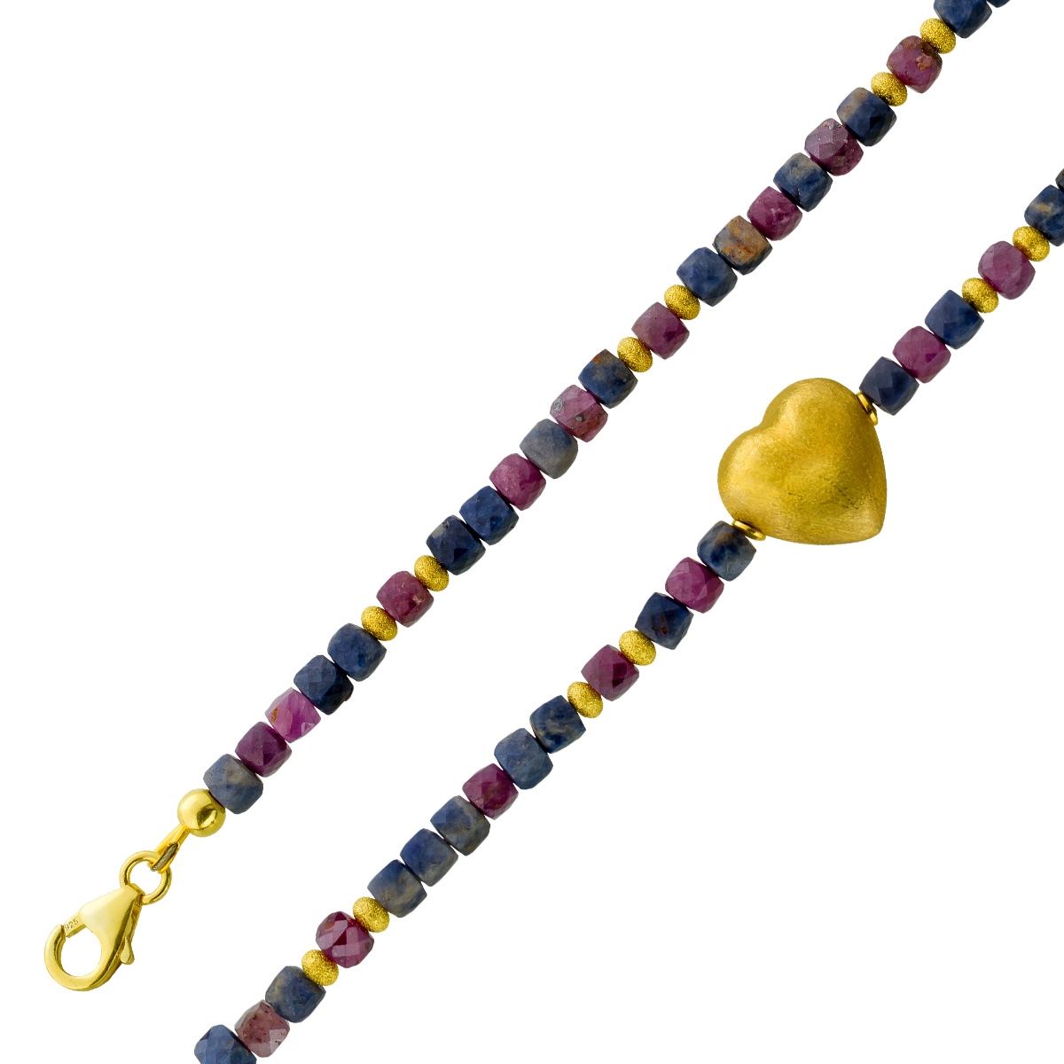 Sapphire Heart Necklace silver gold-plated red rubies natural gemstones 50