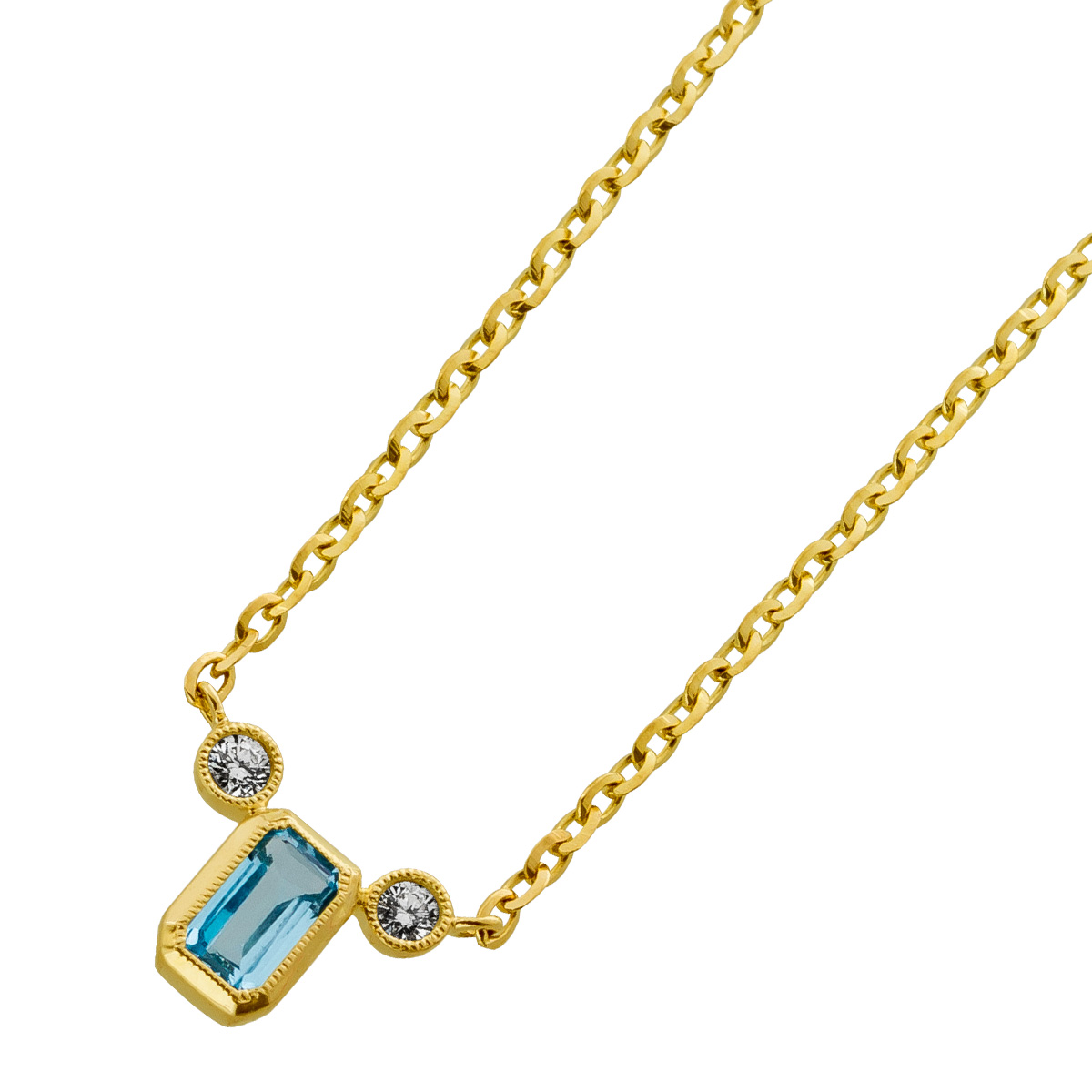 Brillant Blautopas Kette Gelbgold 585 14K Natur Edelsteine 47