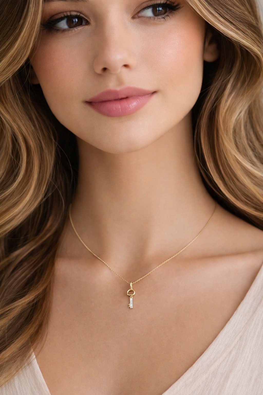 Key Pendant Anchor Chain Gold 375 9K Natural Diamonds 45