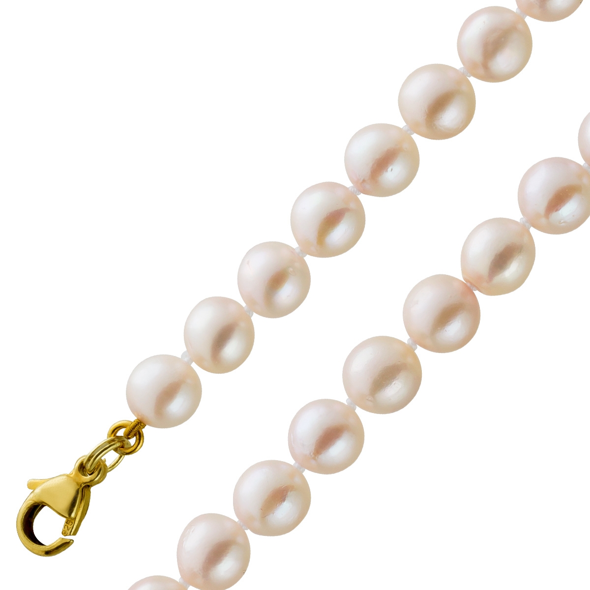 Pearl Necklace 40cm Japanese Akoya Pearls 7.5mm Yellow Gold plated 40