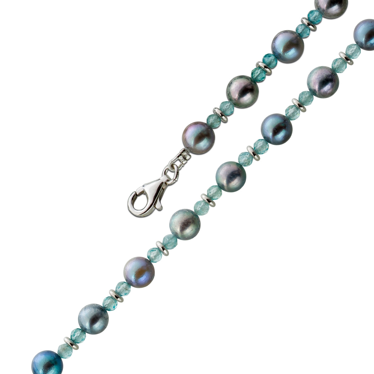 Perlenkette 47cm Akoyaperlen Natur Aquamarin Silber 925 47