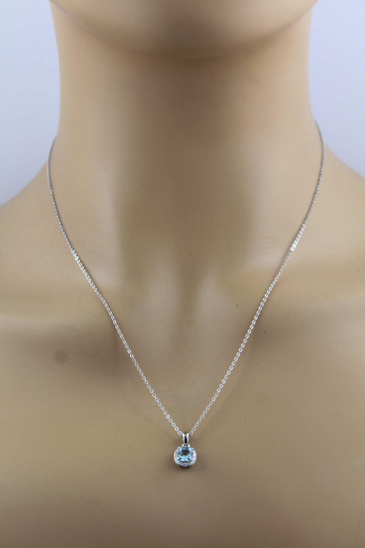 Diamond Chain Pendant Platinum 950 Natural Aquamarine Diamonds 0.09ct 45