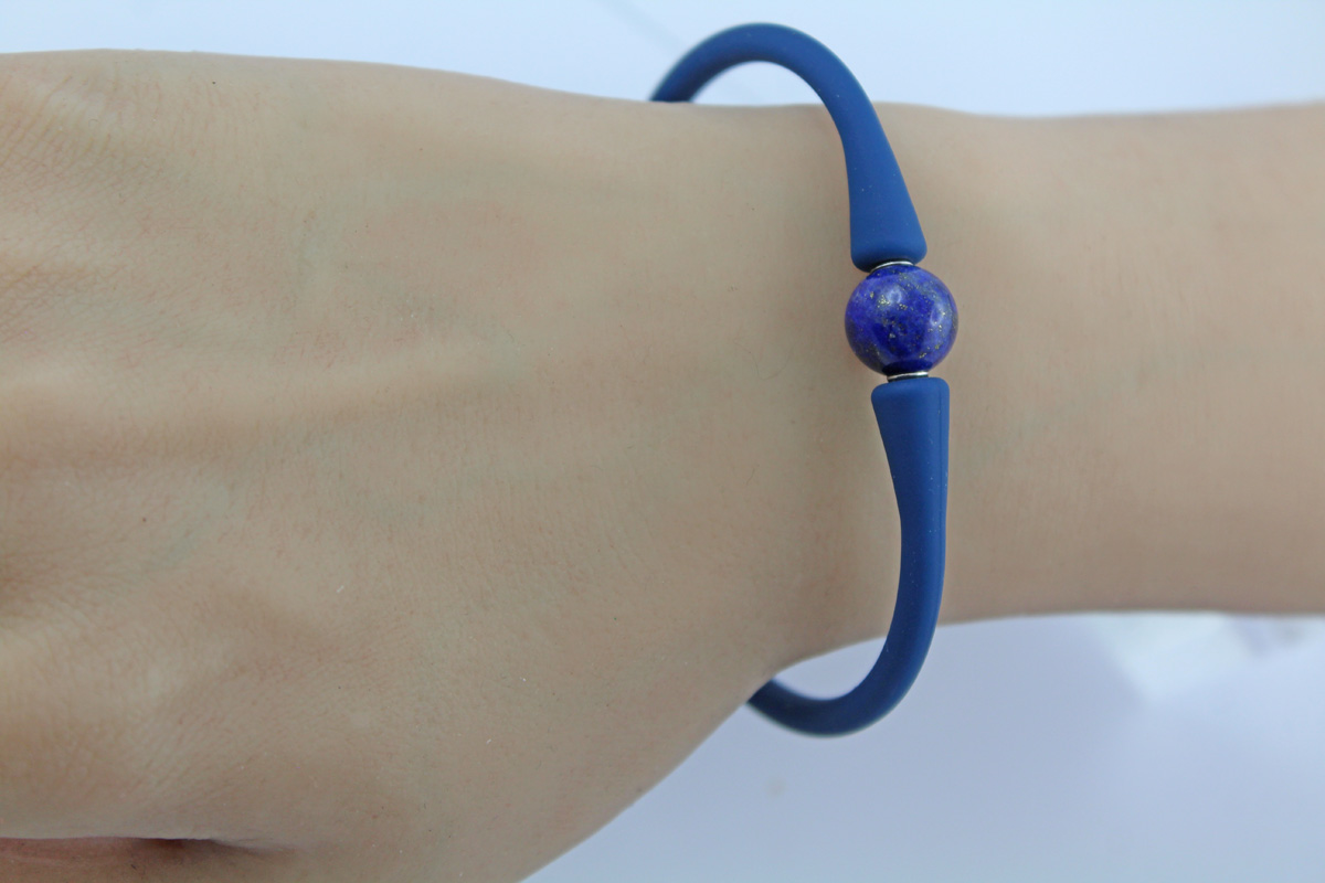 Lapis Lazuli Bracelet Silicone Blue Natural Gemstone 18