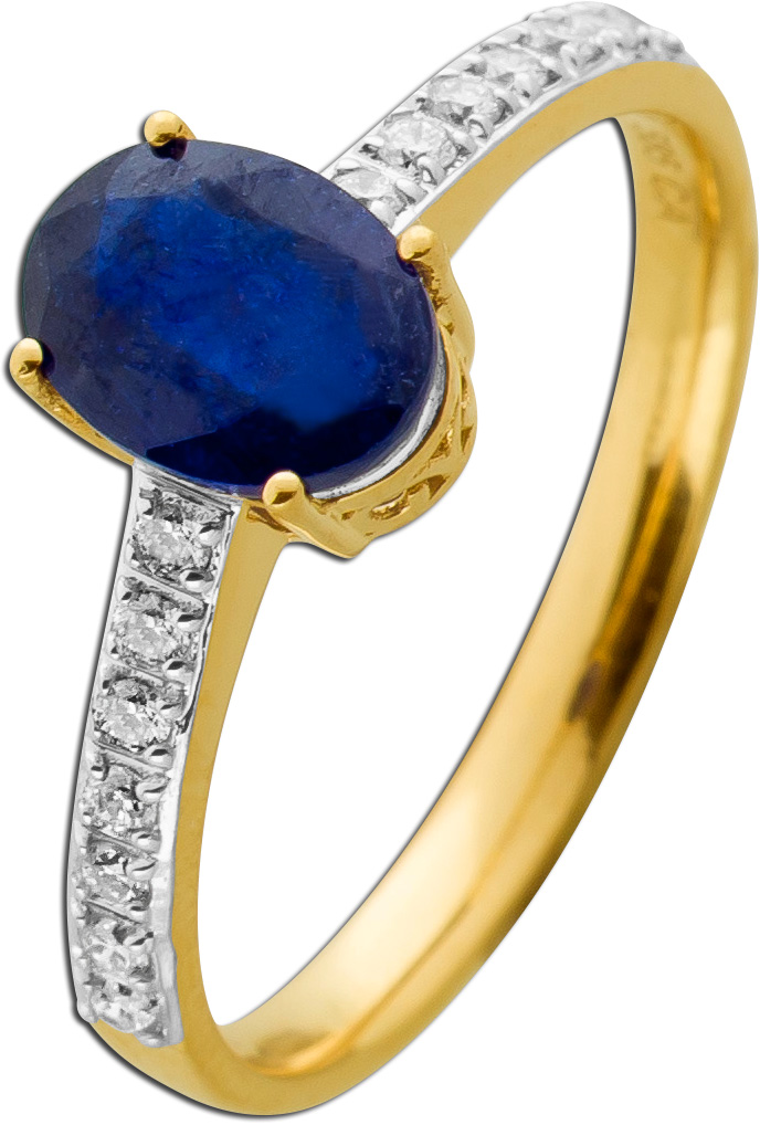 Saphir Ring Gelbgold 585 14K blauer Edelstein Lab Grown Brillanten 19