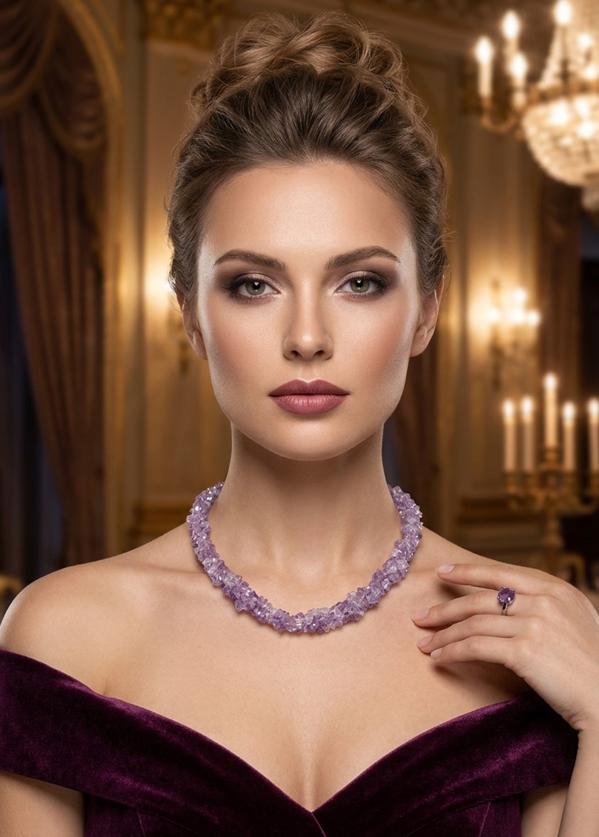 Amethystkette lila Amethyst Edelstein Chips Silber 925 45