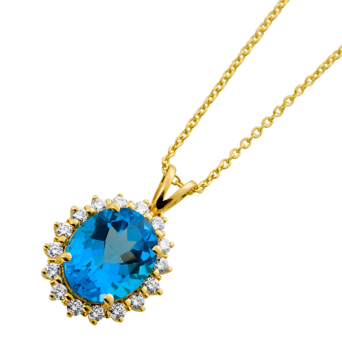 Topas Collier Gold 585 14K blauer Natur Swiss Blautopas Natur Diamanten 45