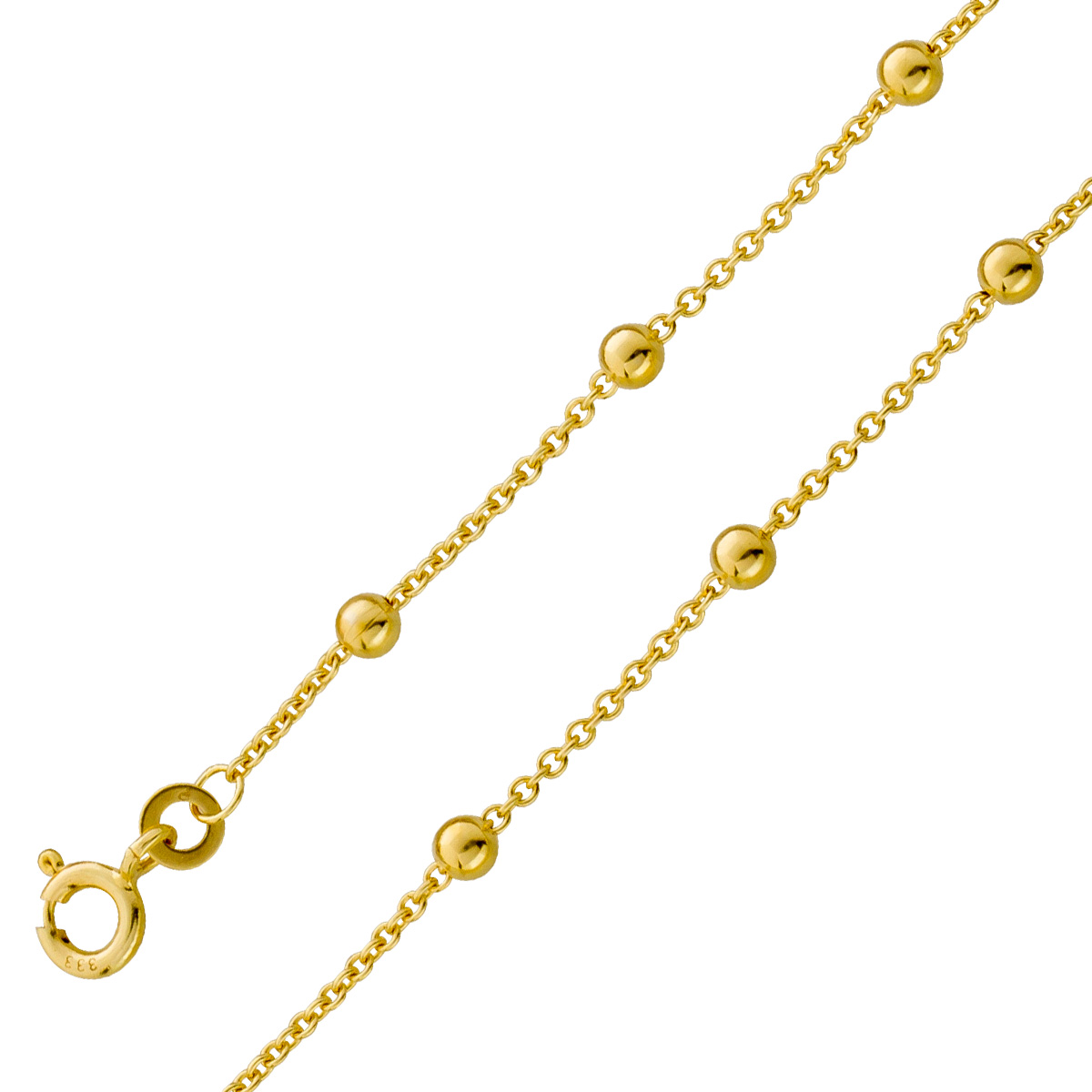 Fußkette 1,4mm Gold 333 8 Karat Goldkugeln 25