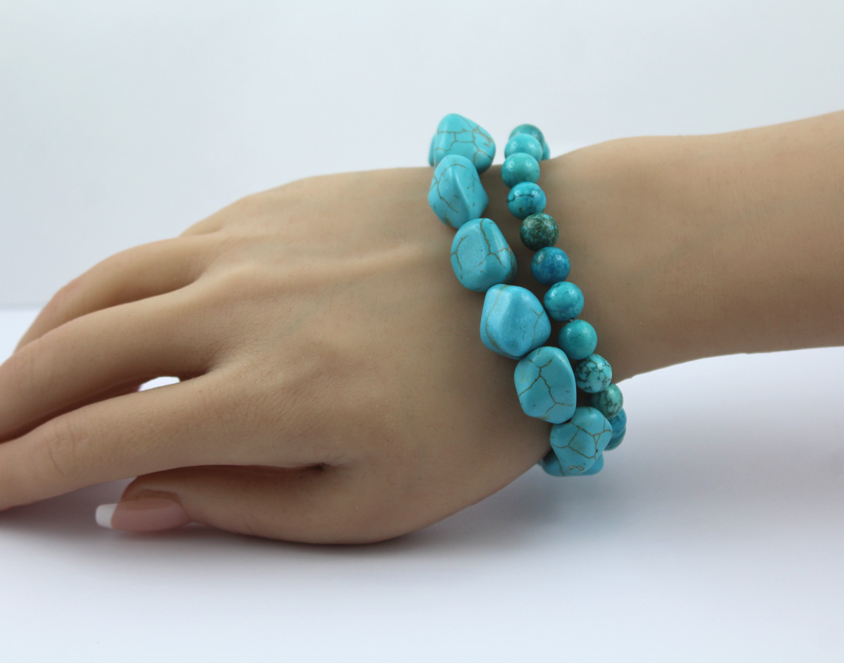 Turquoise Bracelet Set Turquoise Black Gemstones Flexible 19