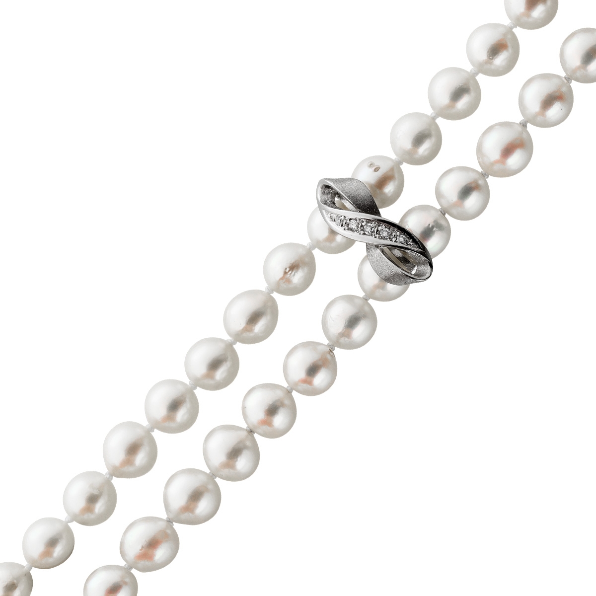 Akoyaperlen Kette Weißgold 585 Diamanten 124cm. Perlen 7mm endlos