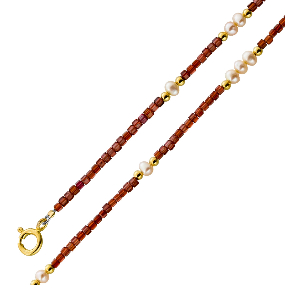 Perlenkette 47cm Süßwasserperlen Natur Granat Edelsteine 47