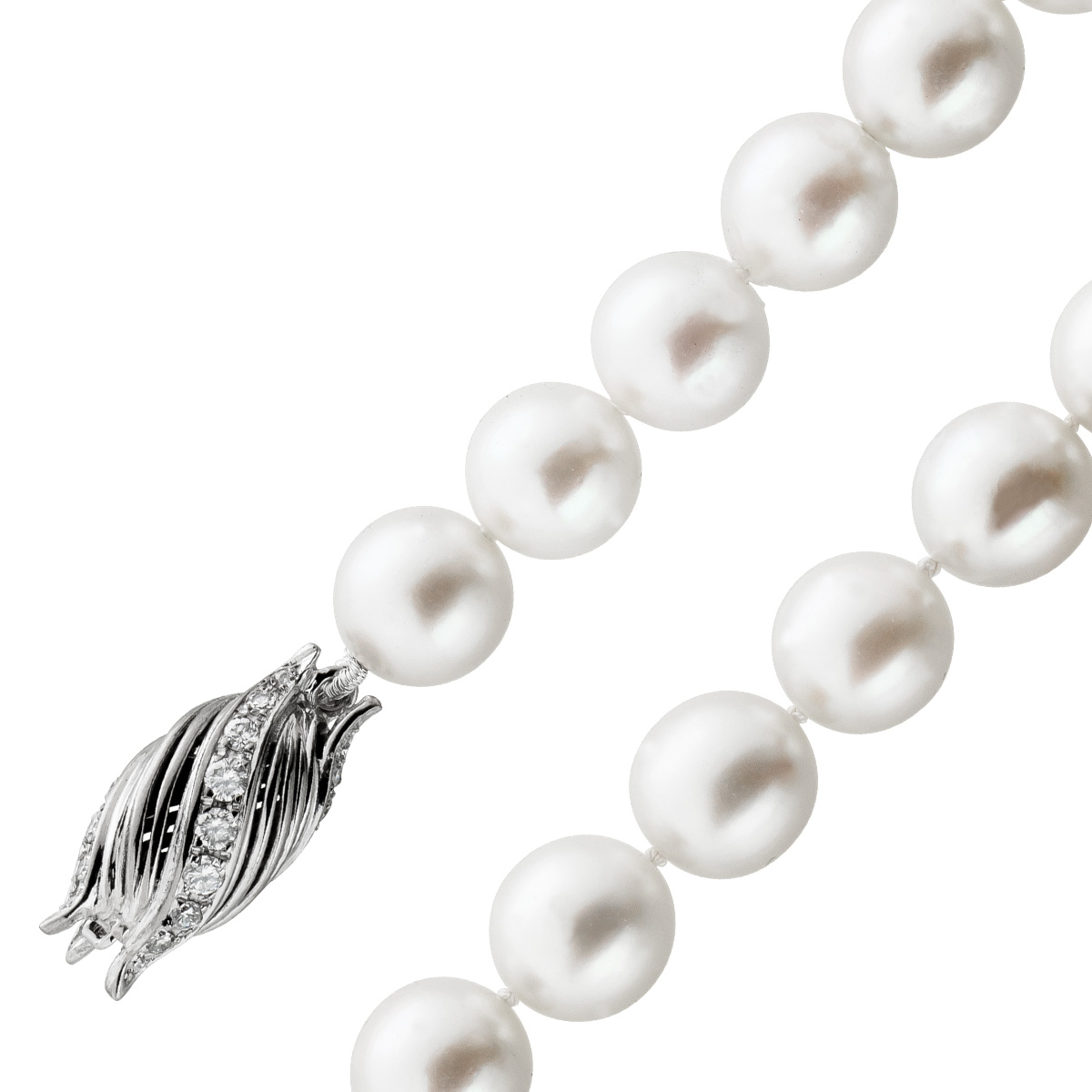 Perlenkette 41cm Weißgold 750 18K Akoyaperlen 9.5mm Diamanten 0.72ct 41