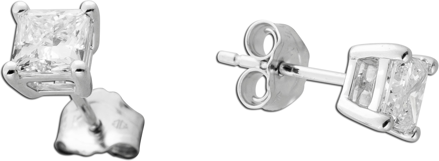 Brillant Ohrstecker 1ct Princess Cut Weissgold 585 14K Lab Grown