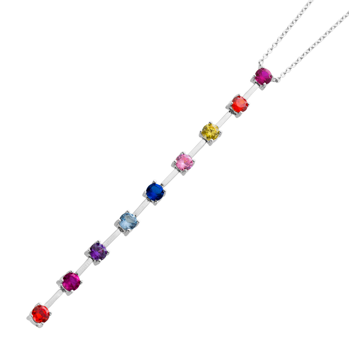Halskette Silber 925 rhodiniert bunte Zirkonia Steine 38 Halskette Silber 925 rhodiniert bunte Zirkonia Steine 38