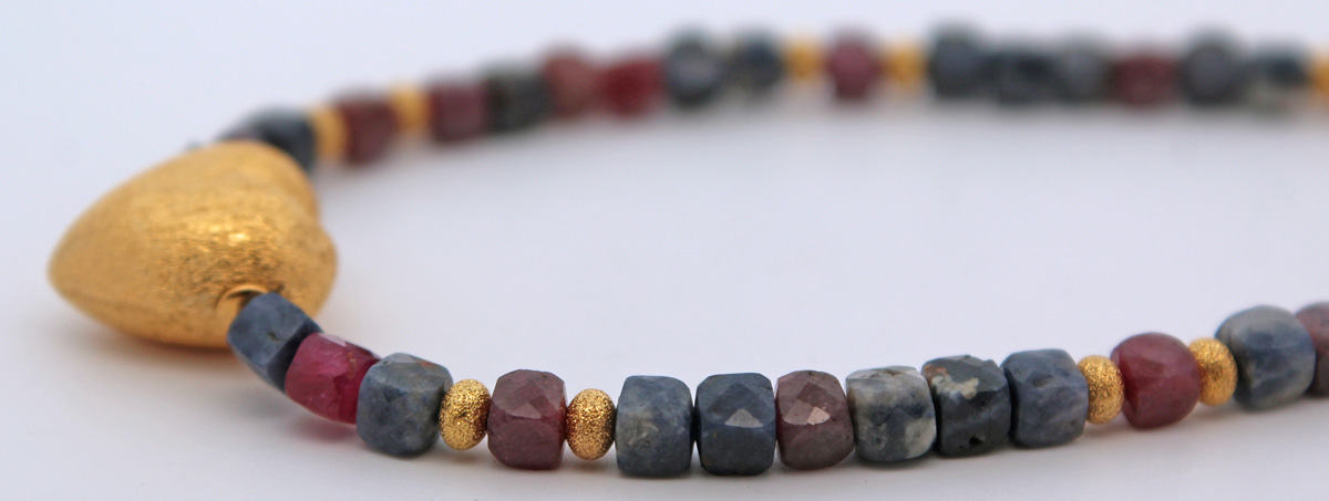 Sapphire Heart Necklace silver gold-plated red rubies natural gemstones 50