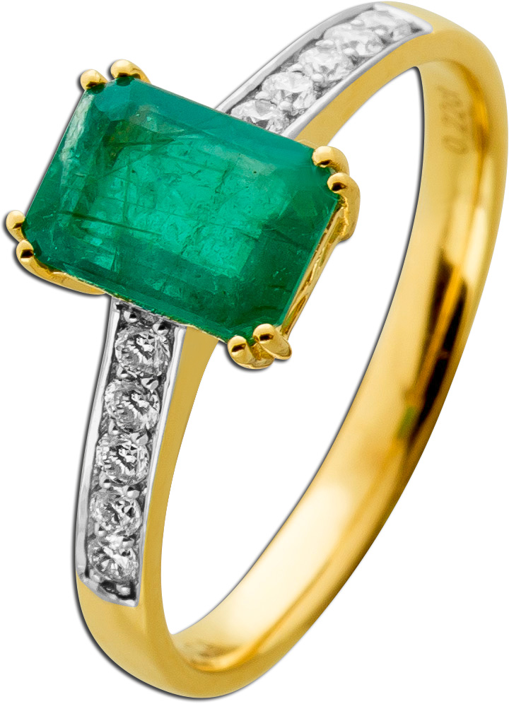 Smaragd Ring Gelbgold 585 14K grüner Edelstein Lab Grown Diamanten 19