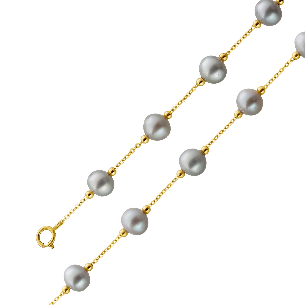 Perlenkette Gold 585 14K graue Süßwasserzuchtperlen 6-6.5mm 45