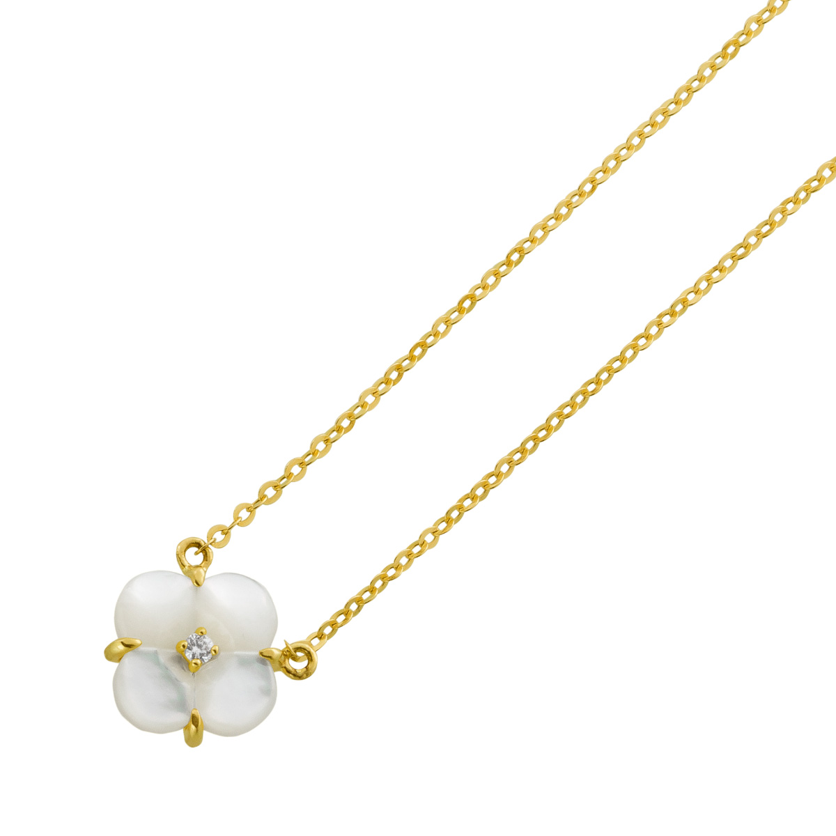 Brillant Kette Kleeblatt Gold 585 14K Perlmutt Diamant Natur Edelsteine 40