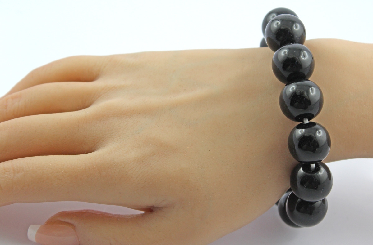 Obsidian Bracelet Black Natural Gemstones Flexible 20