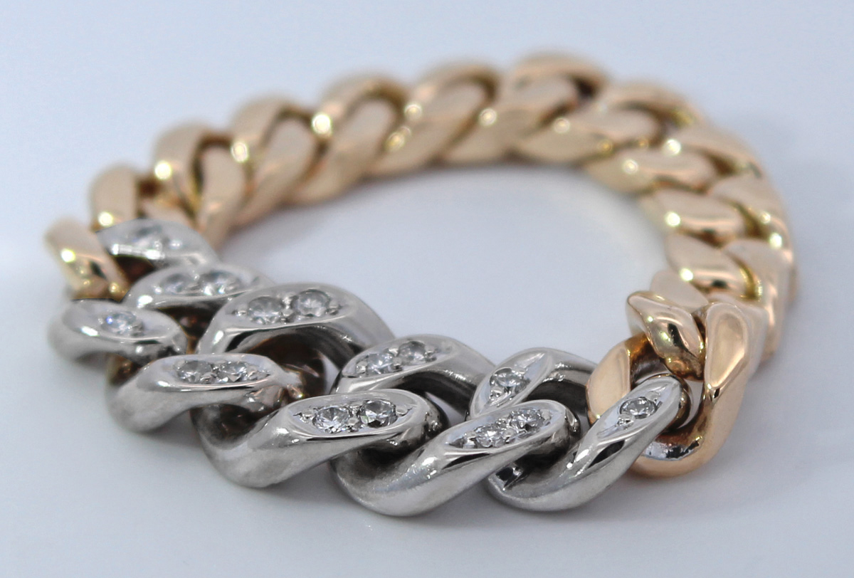 Kettenring Cuban Gold 585 Weißgold 14K Brillanten 0.16ct Iced Out 18