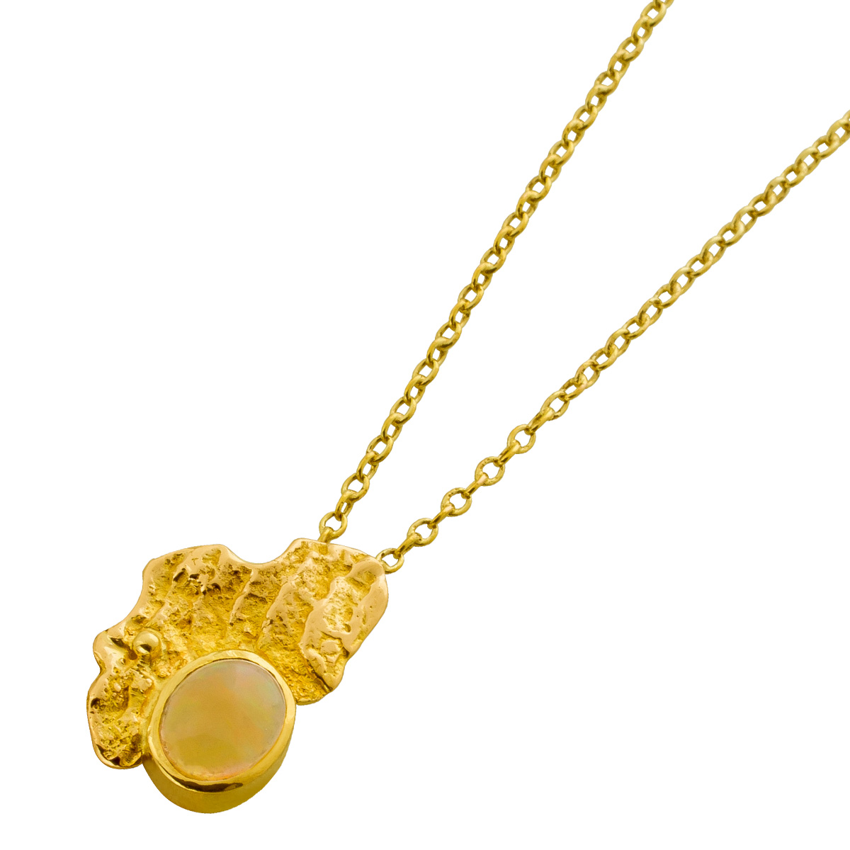 Opal Anhänger Ankerkette Gold 750 18K Opal 0.70ct Antikschmuck 41