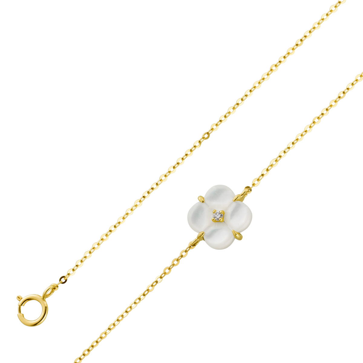 Perlmutt Armband Kleeblatt Gelbgold 585 14K Brillant 0.015ct 18