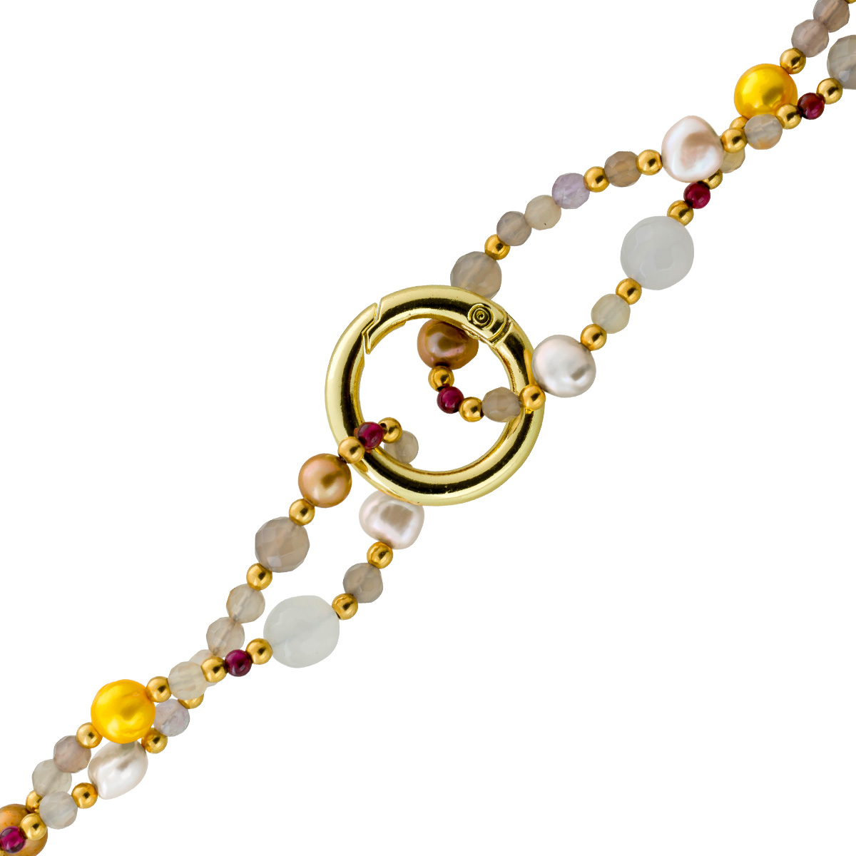 Perlenkette Edelsteinkette Bergkristall Achat Granat 92cm 90