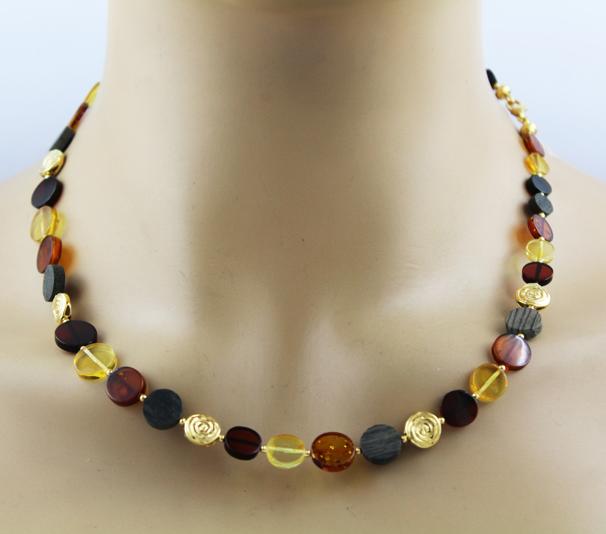 Amber Necklace Yellow Brown Amber Black Oak Wood 50