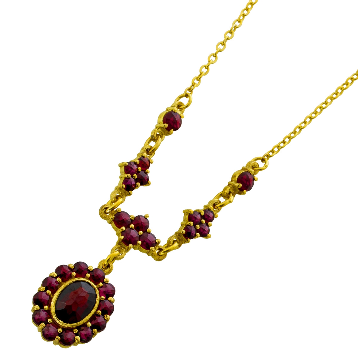 Granat Kette Gold 333 8K weinrote Granat Edelsteine 5.2ct Antikschmuck 44