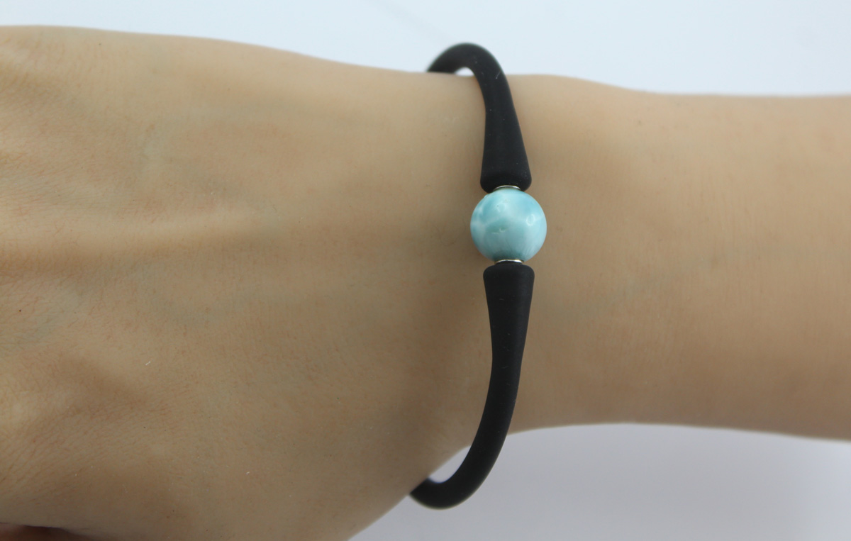 Larimar Bracelet Silicone Sky Blue Natural Gemstone 18