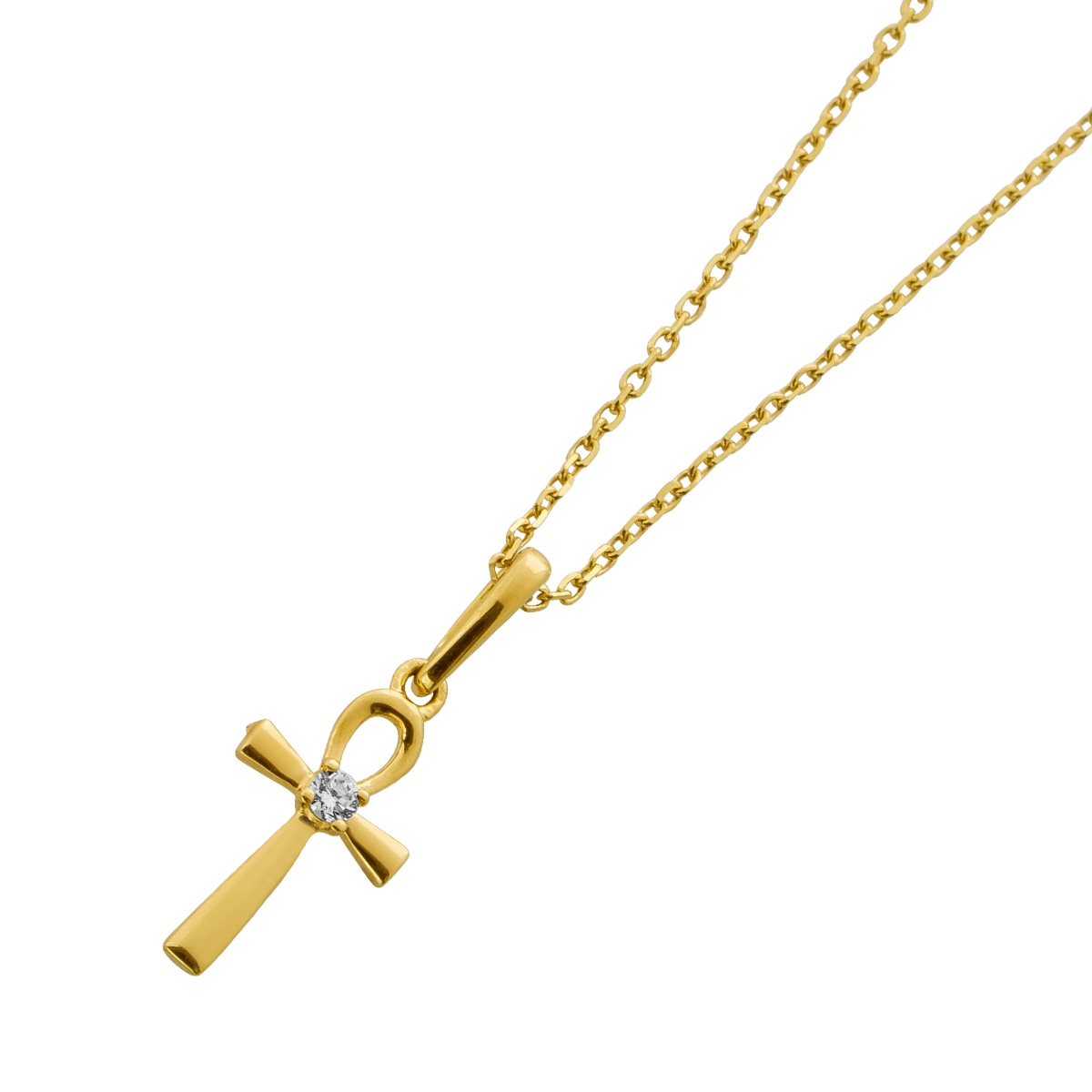 Cross Pendant Collier Gold 375 9K Natural Diamond 0.02ct 45