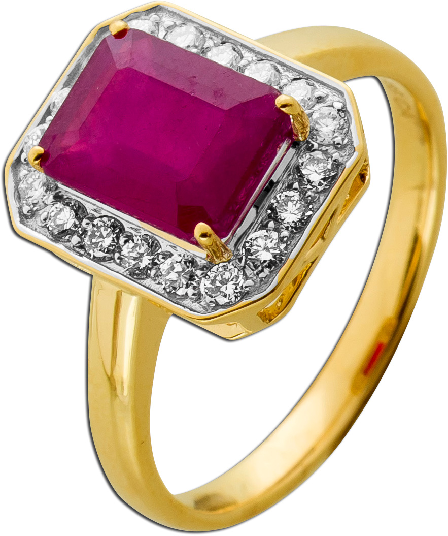Rubin Ring Gelbgold 585 14K roter Edelstein Lab Grown Diamanten 19