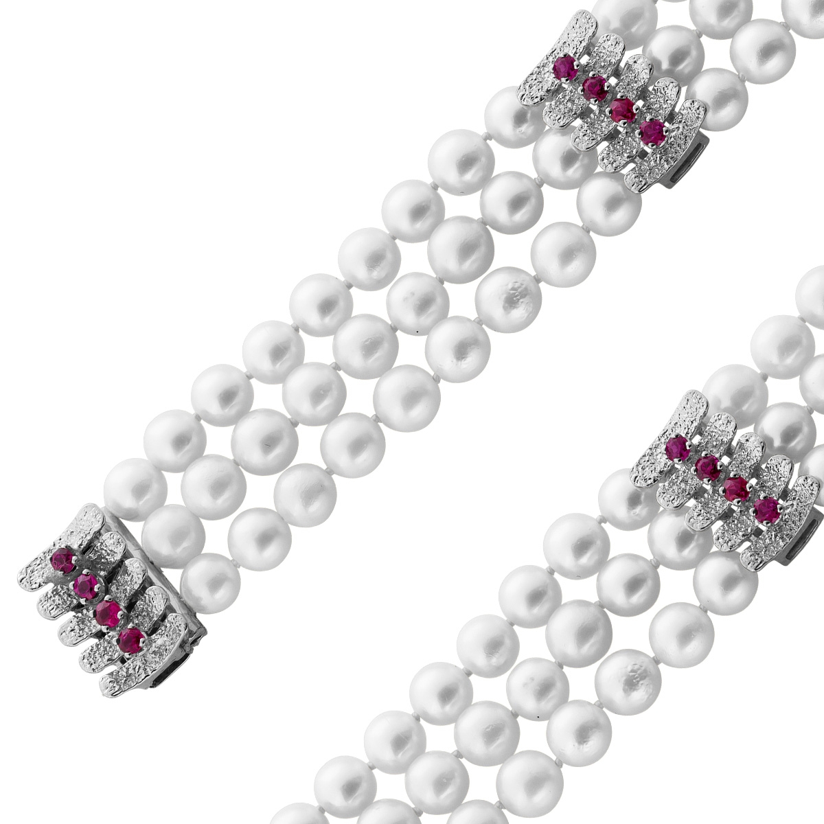 Pearl Bracelet White Gold 585 Akoya Pearls Red Rubies Antique Jewelry 19