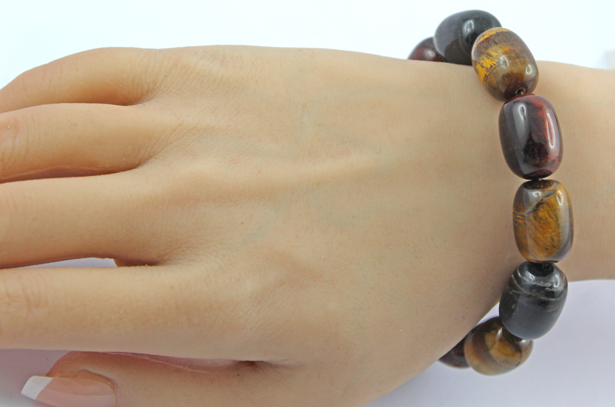 Tiger's Eye Bracelet Brown Wine-Red Natural Gemstones Flex 18