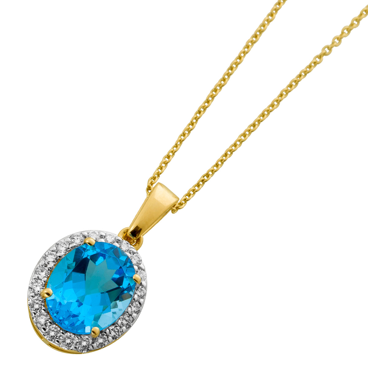 Diamond Necklace Pendant Gold 585 Natural Blue Topaz Diamonds 45