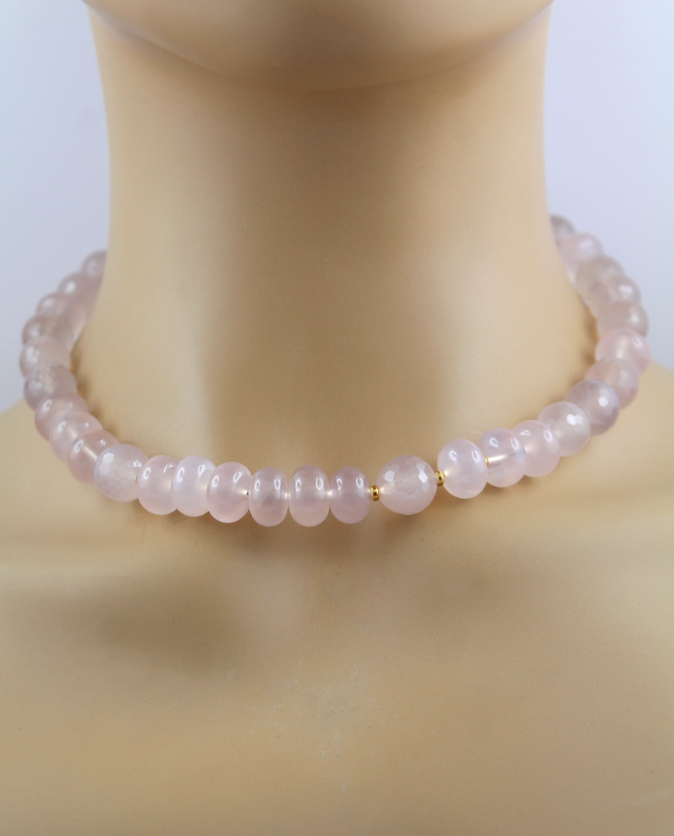 Chalcedony Chain Yellow Gold Plated Rose Natural Gemstone Beads 43