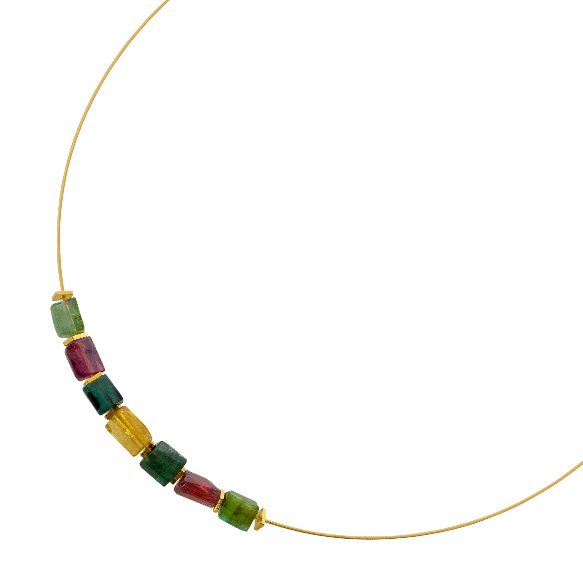 Tourmaline Neck Ring Yellow Gold Plated Green Pink Natural Gemstones 45