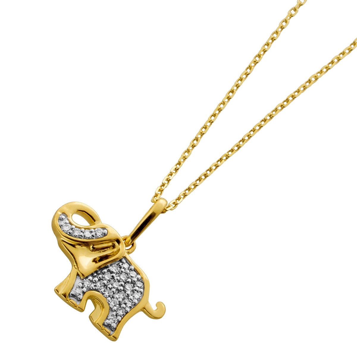 Elephant pendant collier Gold 375 9K natural diamonds 45
