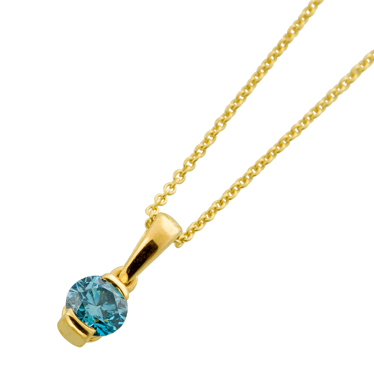 Brillantkette Anhänger Gold 585 14K blauer Natur Diamant 0.25ct 45