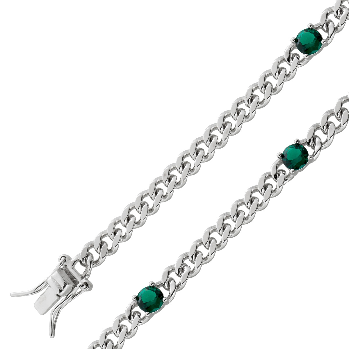 Panzerarmband Silber 925 rhodiniert grüne Zirkonia poliert 21 Panzerarmband Silber 925 rhodiniert grüne Zirkonia poliert 21