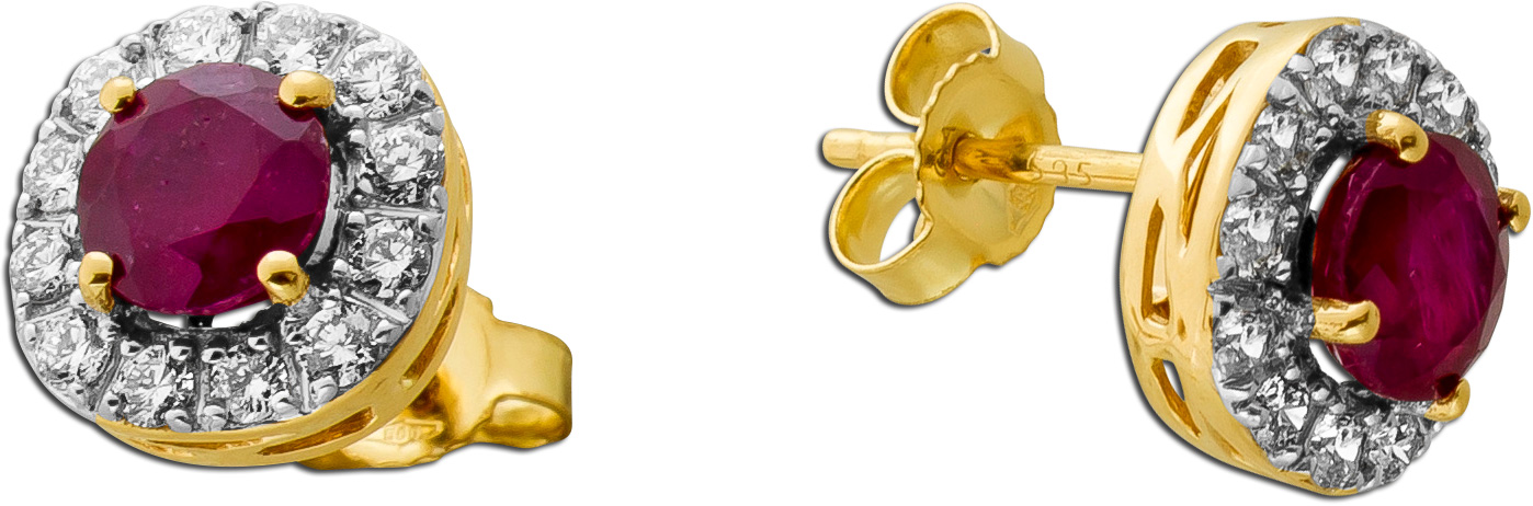 Rubin Ohrringe Gold 585 14K Natur Edelsteine Lab Grown Diamanten