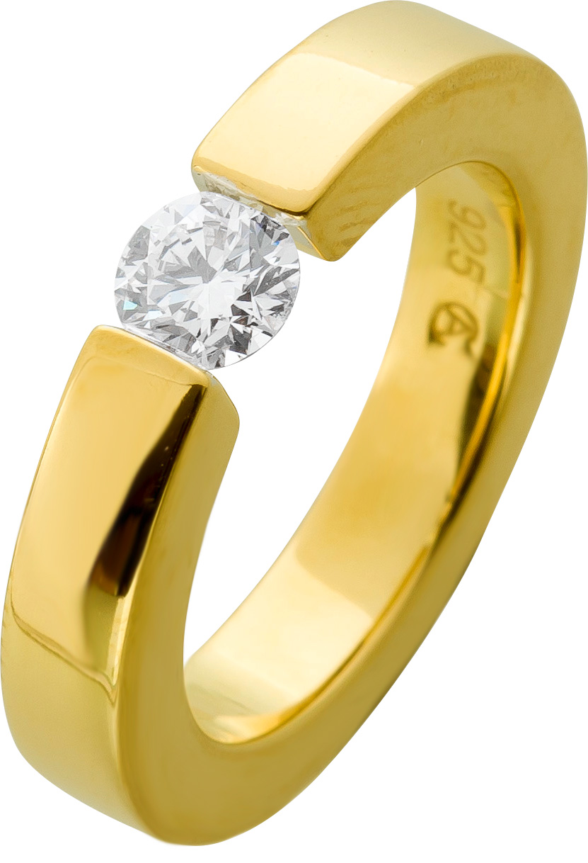 Brillant Spannring 0.50ct F VSI Silber 925 Gelbgold Lab Grown Diamant 20