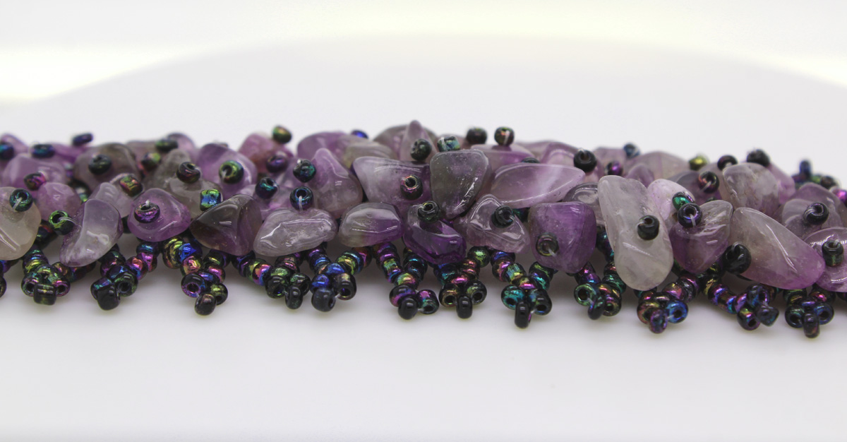 Amethyst Bracelet Purple Raw Stones Black Violet Hematite Beads Flexible 17