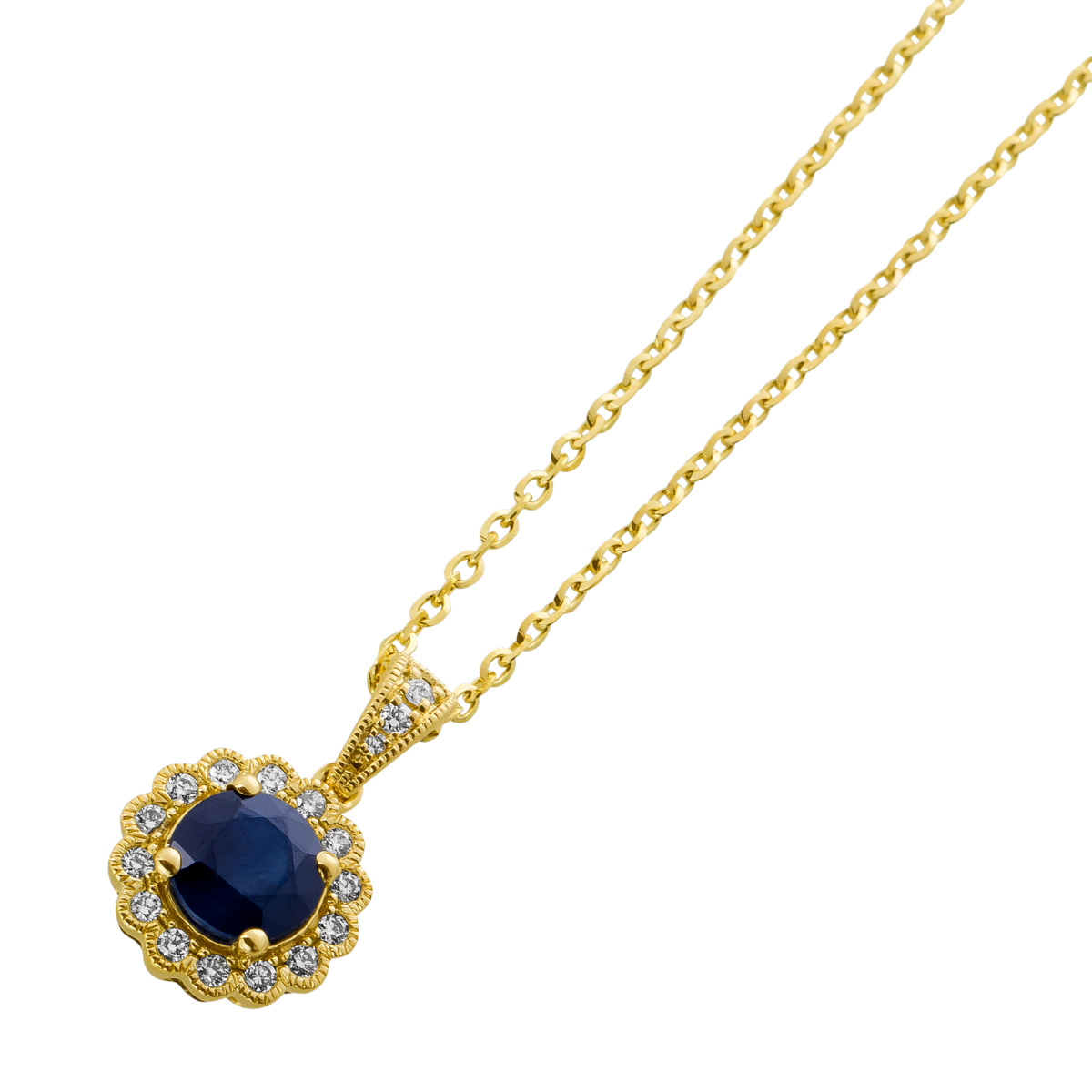 Ankerkette Anhänger Gelbgold 585 blauer Saphir Brillanten 0.17ct 45 Ankerkette Anhänger Gelbgold 585 blauer Saphir Brillanten 0.17ct 45